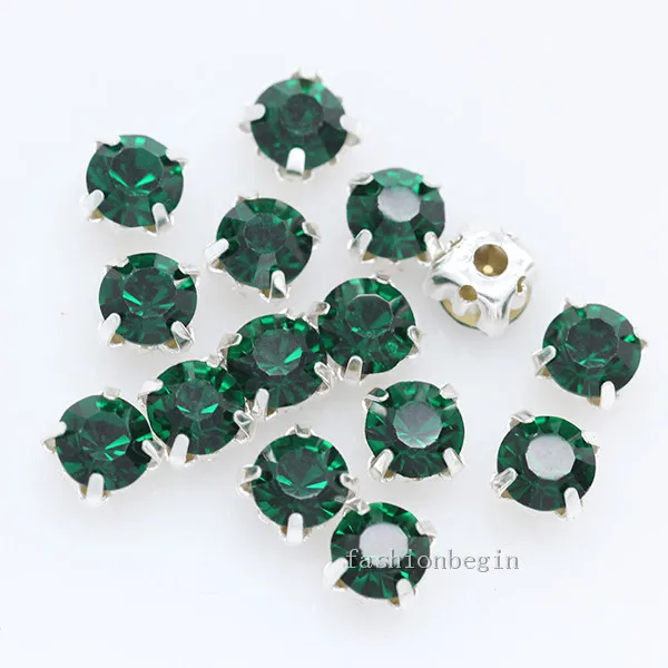 dark green 36p 7mm color Sew on crystal glass Rhinestone Silver Claw Montee 4-holes Sewing Stone Buckle jewelry,wedding Dress making Beads - Цвет: dark green