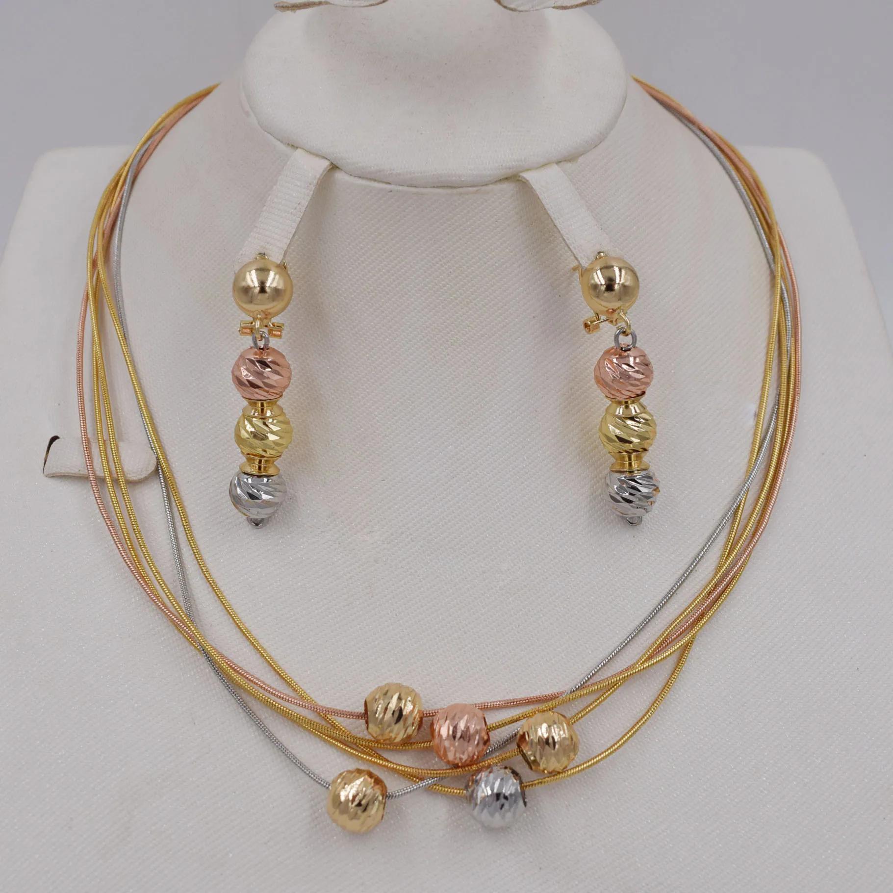 

Комплект ювелирных изделий для женщин, ожерелье и серьги-подвески цвета розового золота с шариками, вечерняя бижутерия