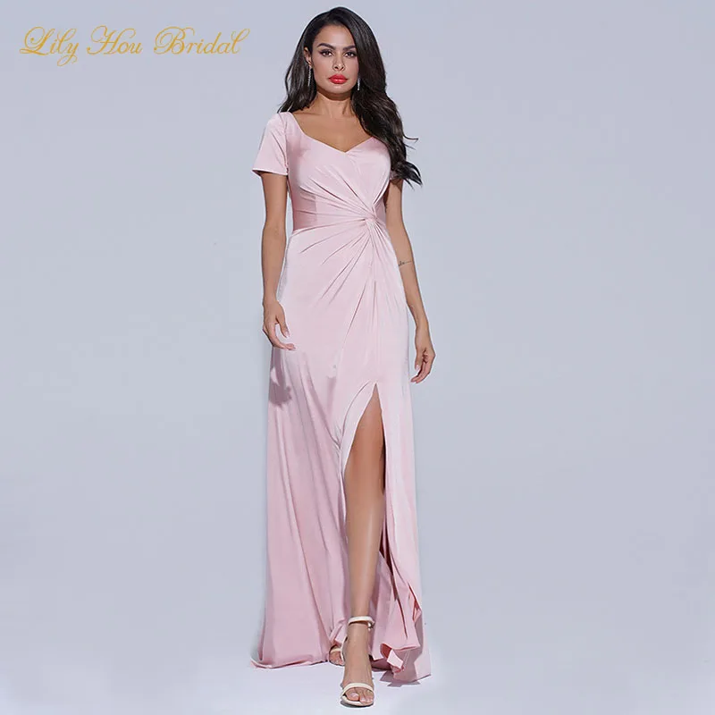 

Розовое платье подружки невесты с коротким рукавом и v-образным вырезом, элегантное платье подружки невесты с рюшами для свадебной вечеринк...