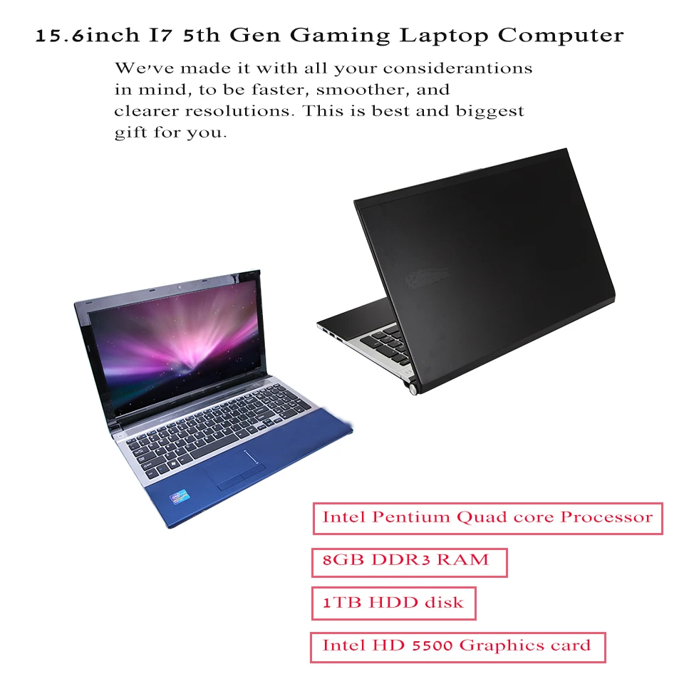 GMOLO Core I7 5th Gen ноутбук 8 ГБ+ дополнительный 240 ГБ SSD+ дополнительный 1 ТБ 1920*1080 HD экран wifi Windows 10 игровой ноутбук