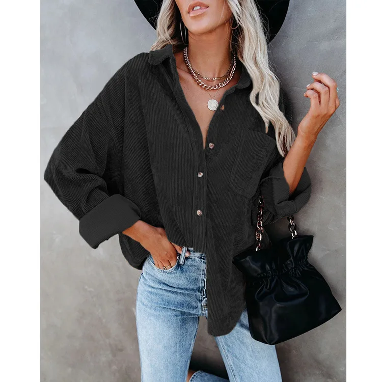

Autumn Winter Women Shirts Solid Color Turn-down Collar Corduroy Shirt Coat Casual Shirts Single Breasted Lady Tops Jacket