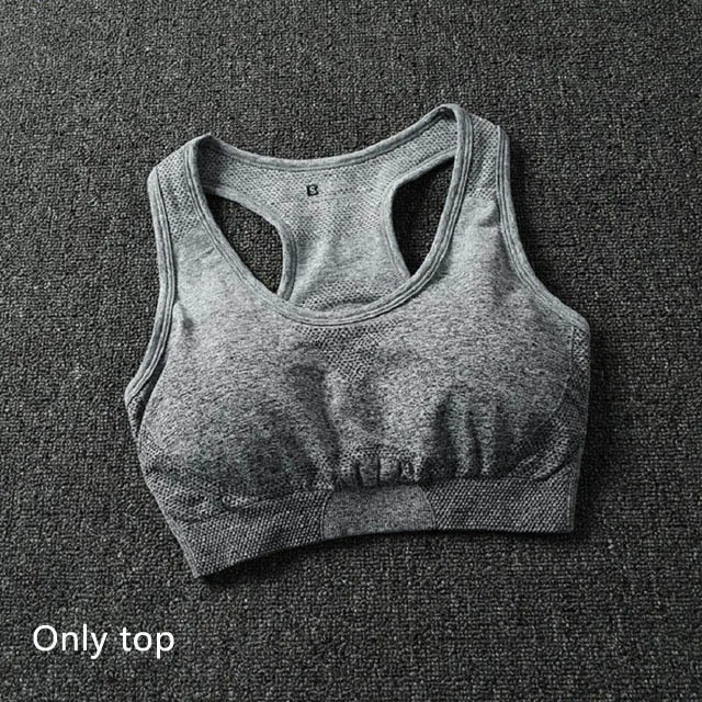 Gray bra 3 шт., бесшовный комплект для йоги с эффектом омбре, женская одежда для тренировок, спортивный бюстгальтер, топы с длинными рукавами, леггинсы, набор для бега, фитнеса, спортзала, женская спортивная одежда - Цвет: Gray bra