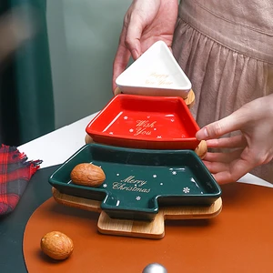 Creative Ceramic Bamboo and Wood Christmas Tree Tray Snack Tray Snack Tray Fruit Tray Dishes Tableware Irregular Layout