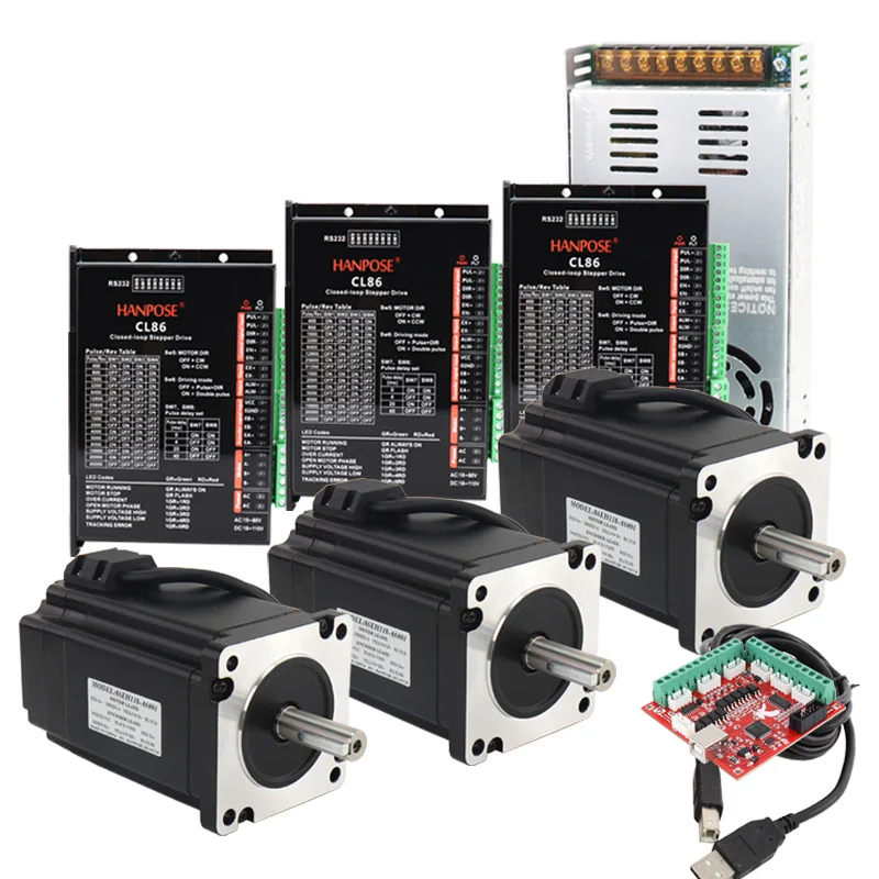 

3kit nema 34 closed loop stepper motor 6.0A 8.0N.m servo motor 86EH118A6001 Mach3 CL86 hanpose hybrid driver 86 servo drive cnc