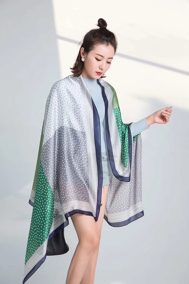 Модные женские шарфы шелковый шарф с принтом в горошек шаль из пашмины стиле бохо