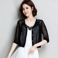 women hollow out cardigan summer spring female hollow floral knitwear see through button ups knit coat