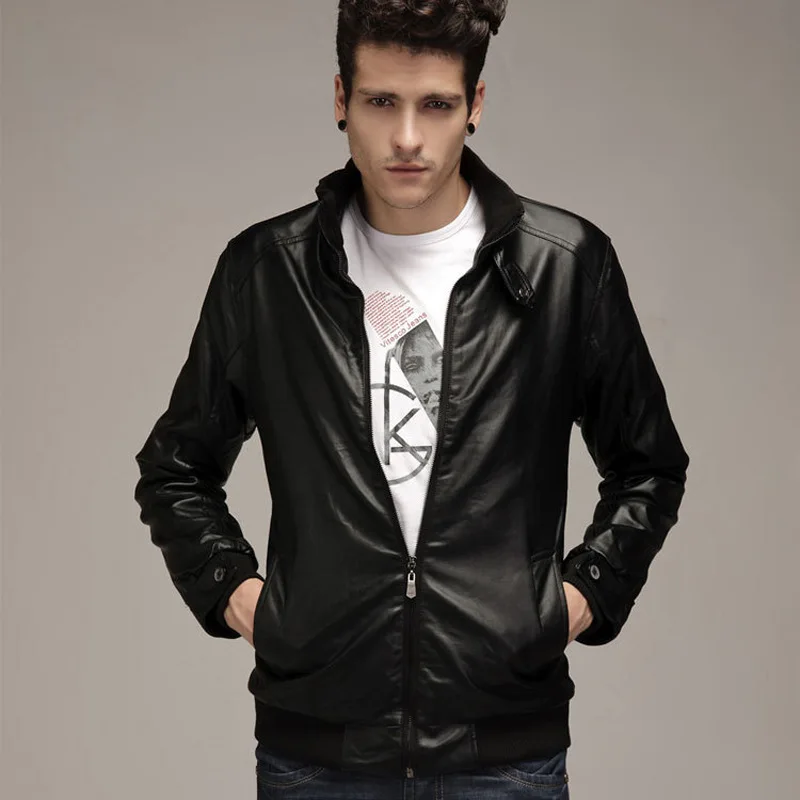 2019 autumn and winter new men's leather jacket stand collar zipper pu men motorcycle | Мужская одежда
