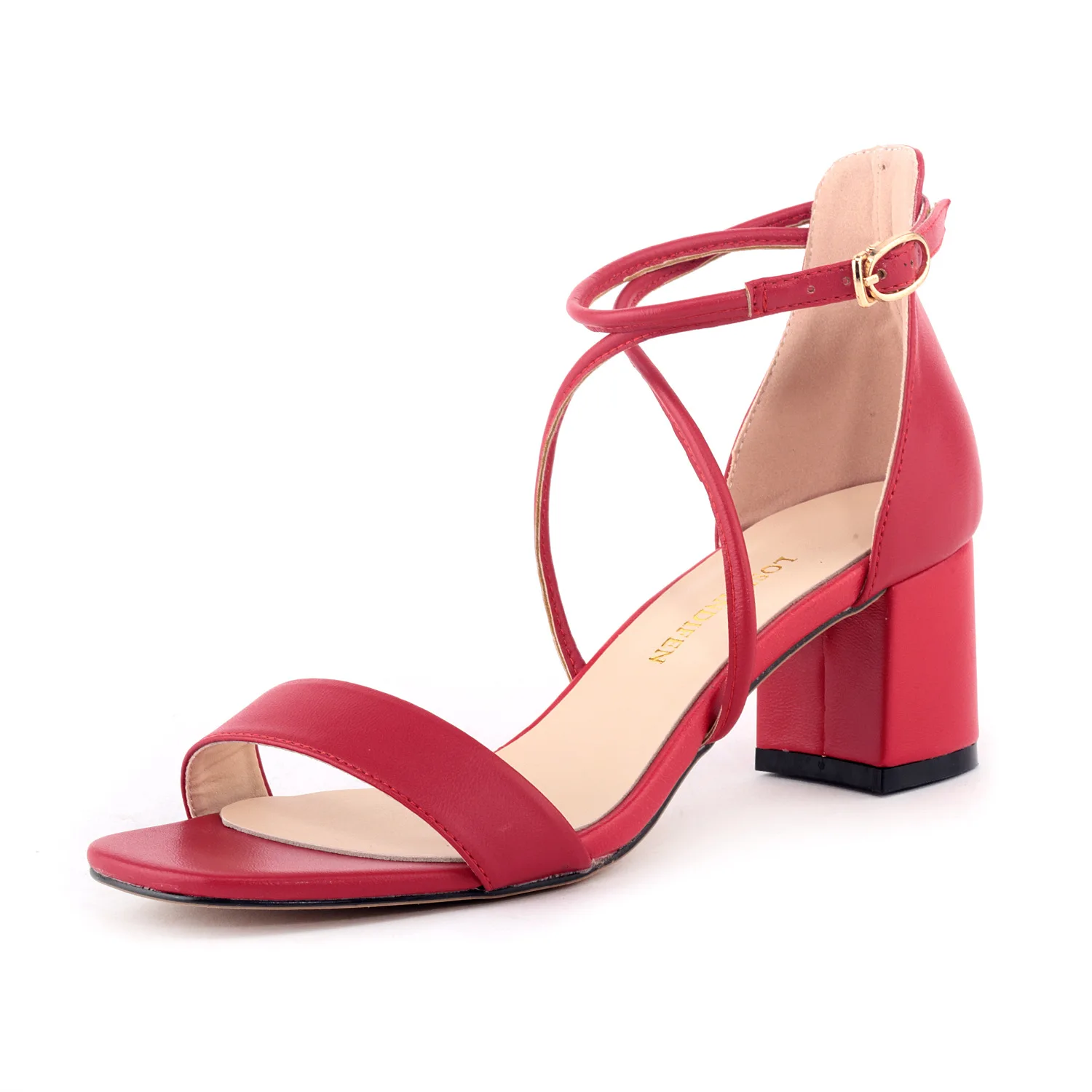 

Summer Women Pumps Red Buckle Strap Open Toe Dancing High Heel Sandals Sexy Party Wedding Shoes Black Mujer Shoes NLK-C0178