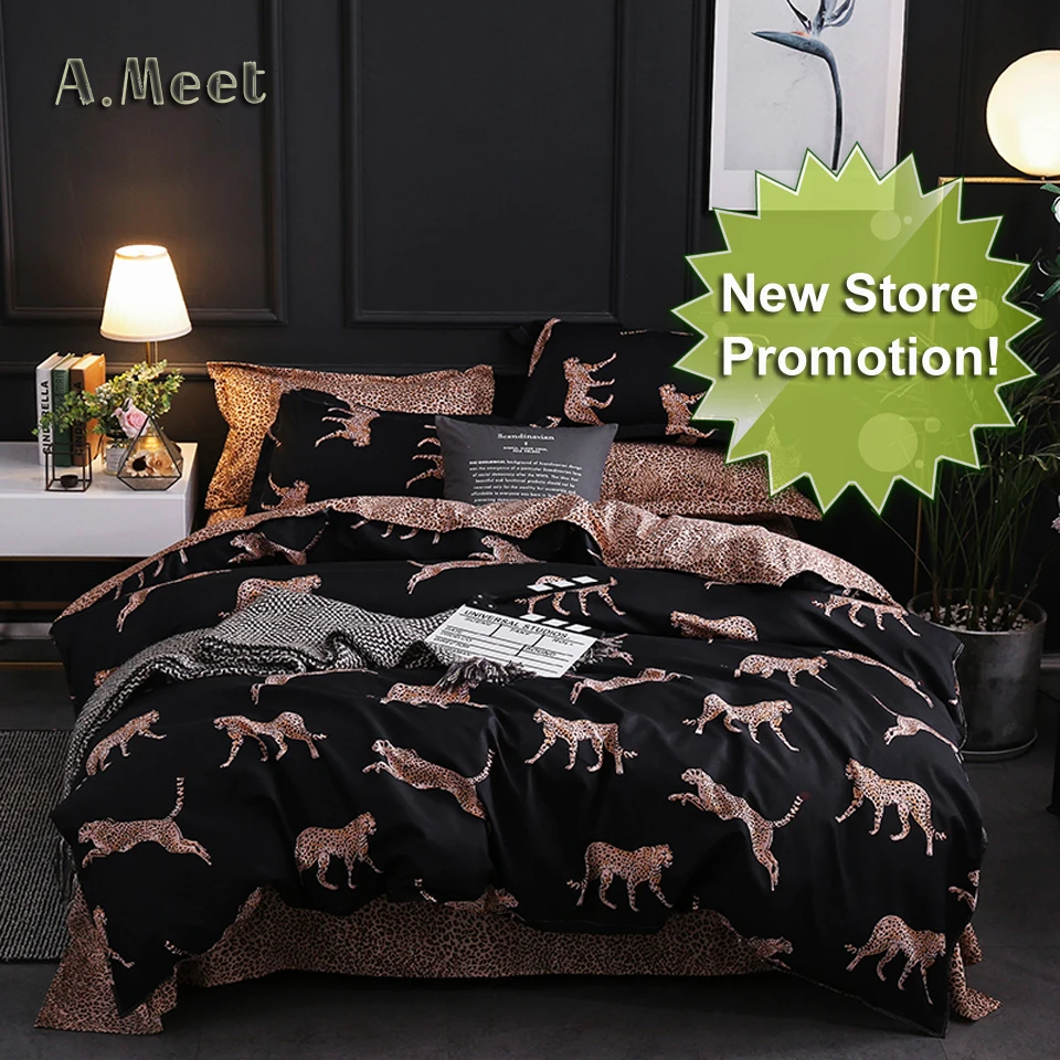 Набор постельного белья леопардовой расцветки с черным принтом роскошное