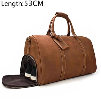 brown4 50CM Мужская винтажная дорожная сумка Crazy horse из кожи 18 дюймов, коричневая Дорожная сумка из натуральной кожи, прочная сумка для путешествий из коровьей кожи - Цвет: brown4 50CM