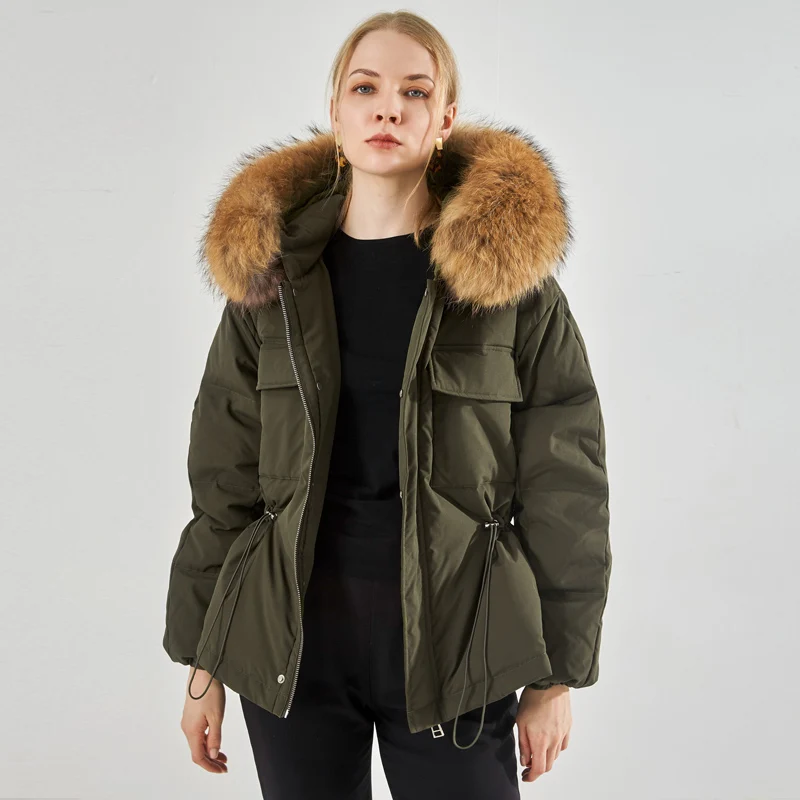 Janveny роскошный большой мех енота капюшон 2021 водонепроницаемый Зимний пуховик для