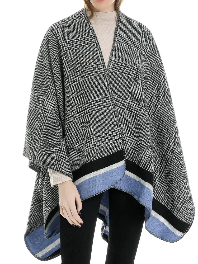 Зимняя накидка для женщин мягкий кашемировый кардиган с принтом шаль пальто