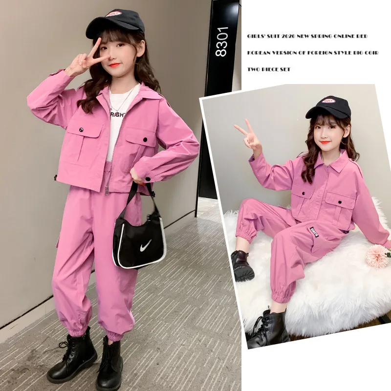 

Комбинезон для девочек-подростков, осенняя куртка с длинным рукавом, штаны-карго, спортивный костюм для детей 10, 12, 13 лет