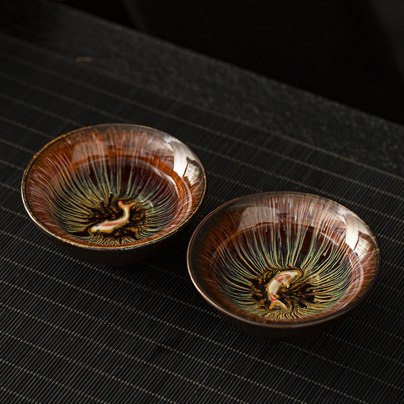 Керамическая чайная чашка с золотой рыбкой китайская кунг-фу 110 мл | Дом и сад