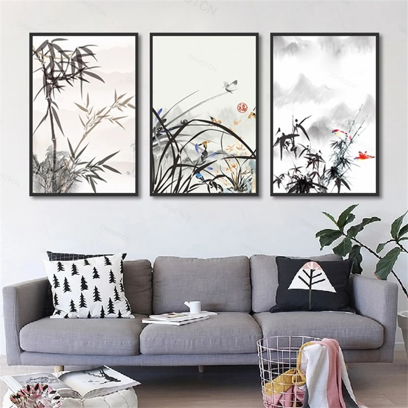 

Chinese Ink Painting Bamboo And Orchid Mountain Landscape Canvas Painting Picture Home Wall Art Decoration Unframed