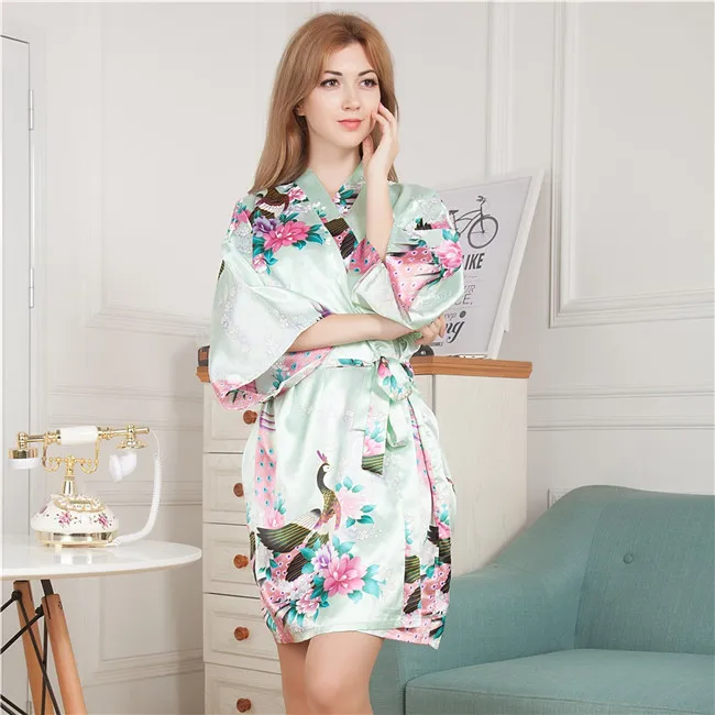 Шелковое атласное свадебное платье невесты халат Цветочный банный Короткое