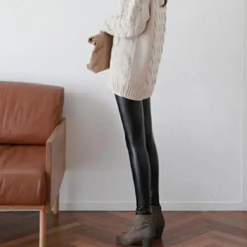 Женские Брюки Капри зимние теплые женские брюки из искусственной кожи и капри