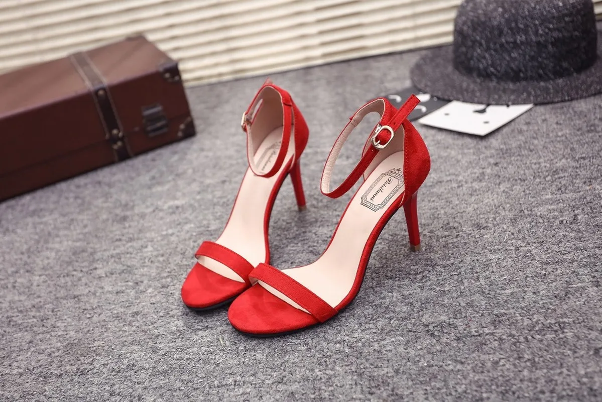 Красные босоножки на высоком каблуке с открытым носком Цвет абрикосовый черный