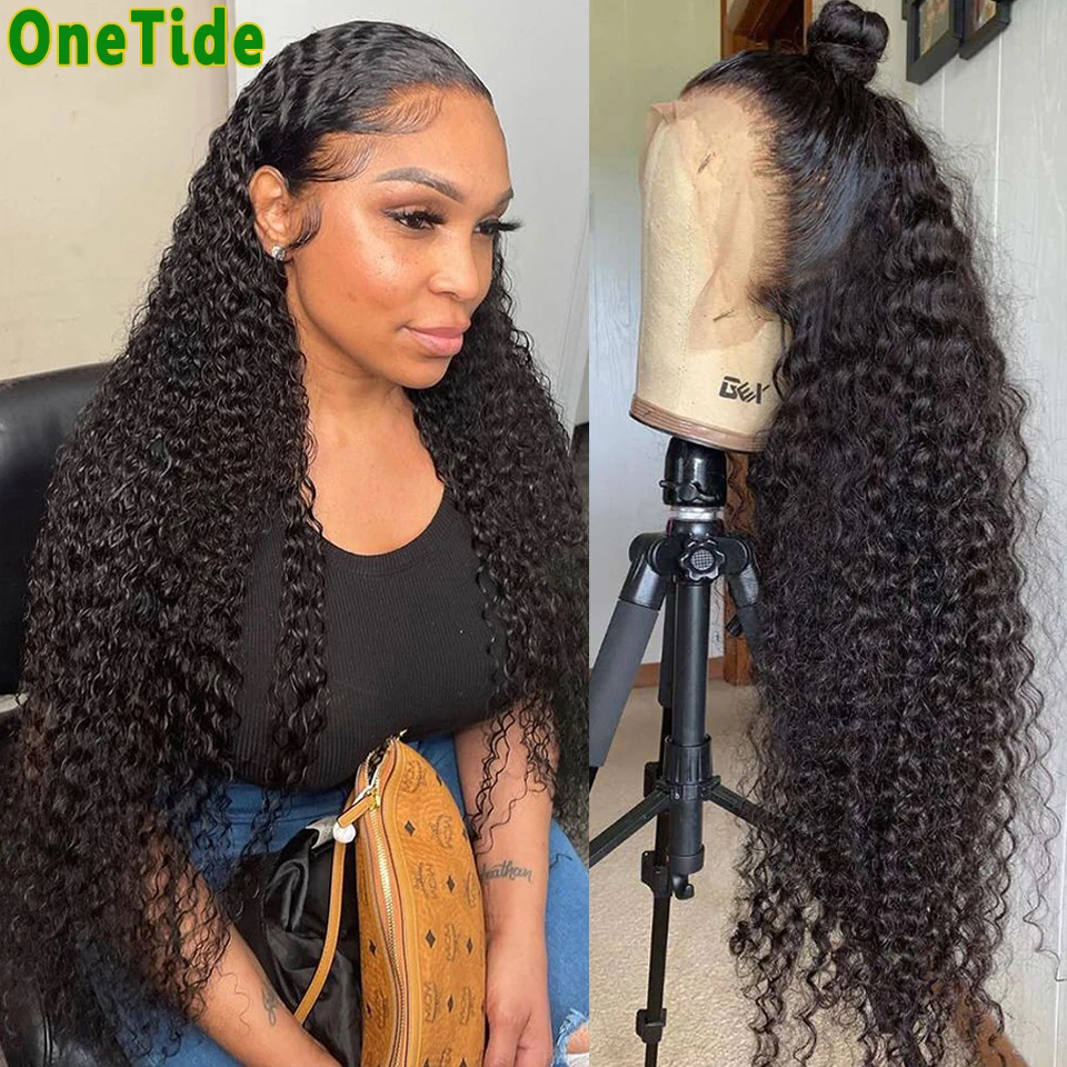 Afro Kinky Curly Human Hair Wig Pre Plucked Deep Curly Lace Closure Wig Brazilian 30 Inch Lace Frontal Human Hair Wigs For Women