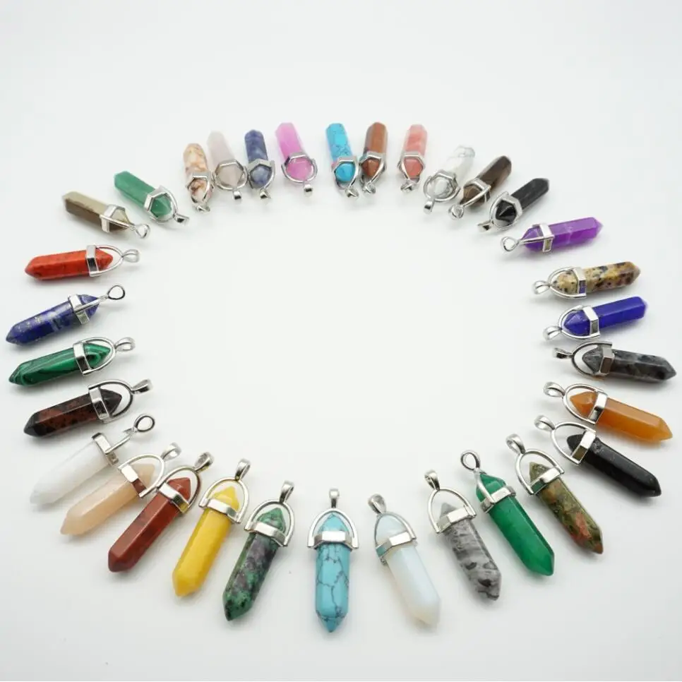 Шестигранная Призма кулон из натурального камня в форме пули точка чакры