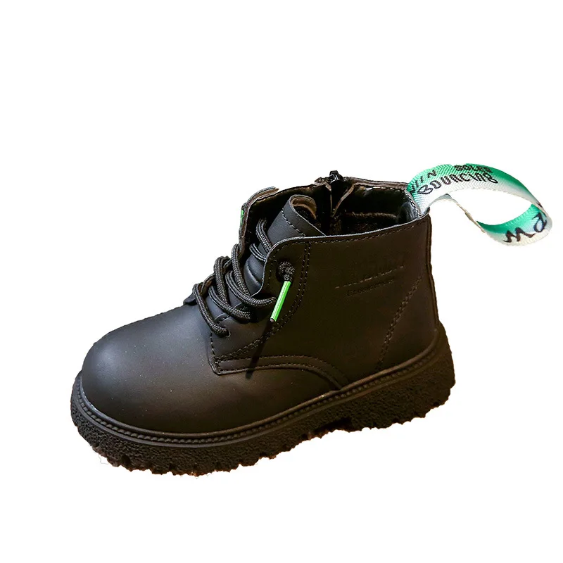 

Детские Ботинки Martin, Новинка осени 2022, модные короткие ботинки на боковой молнии для девочек, шикарные черные кожаные ботинки в британском с...