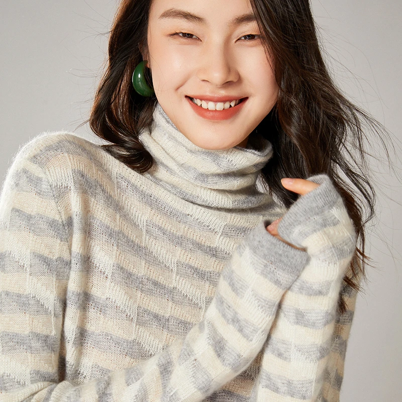 

Женский вязаный свитер-водолазка из овечьей шерсти, Свободный пуловер в стиле пэчворк, Осень-зима 2021