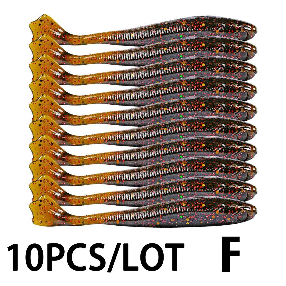 COLOR-F JACKFISH, 10 шт./лот, мягкие приманки, 7 см/2 г, 10 см/6 г, ручная работа, Т-образный хвост, запах соли, силиконовая приманка в виде мухи, вобберы для ловли карпа, приманки, рыболовные снасти - Цвет: COLOR-F