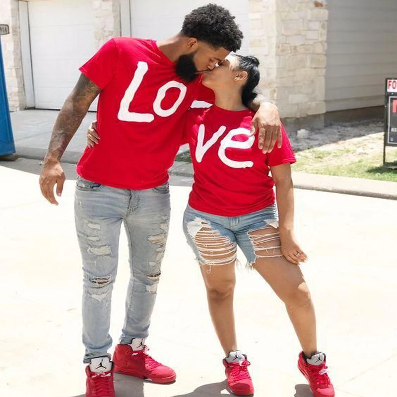 E-BAIHUI Letter Spliced Couple t shirt Red Basic Simple shirts Female Casual Tops Tee Short Sleeve O Neck for Man T-315 | Мужская одежда