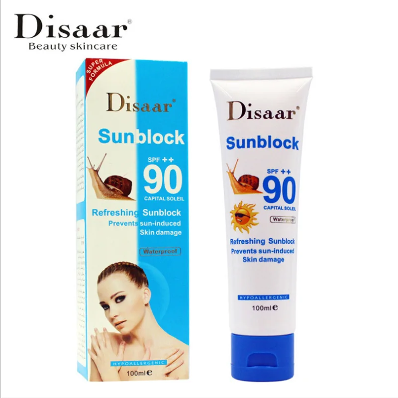 Солнцезащитный крем с экстрактом улитки 100 мл защитный для лица Disaar Sunblock 90 ++