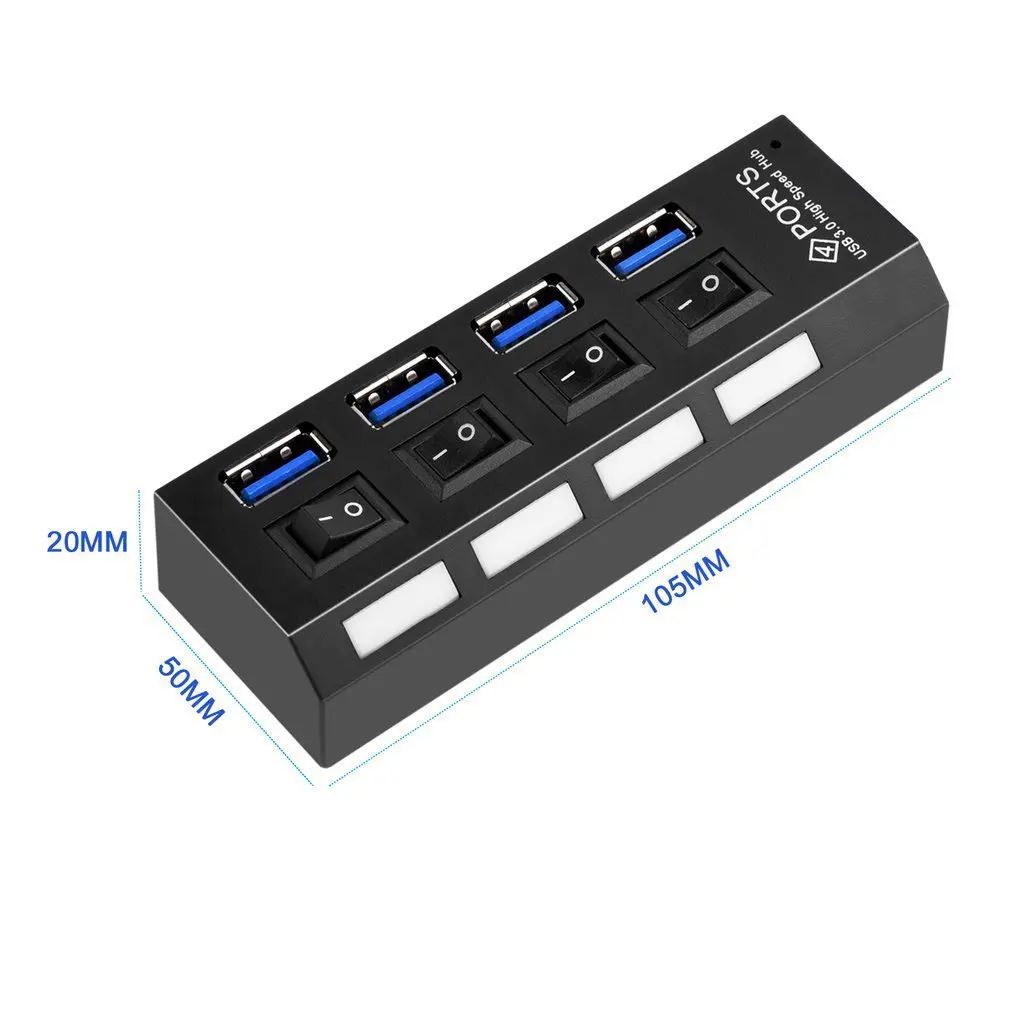 

New High Speed USB 3.0 Hub 4 Ports Speed 5gbps with On/off Switch and Cable Universal for PC Laptop Computer Desktop Black