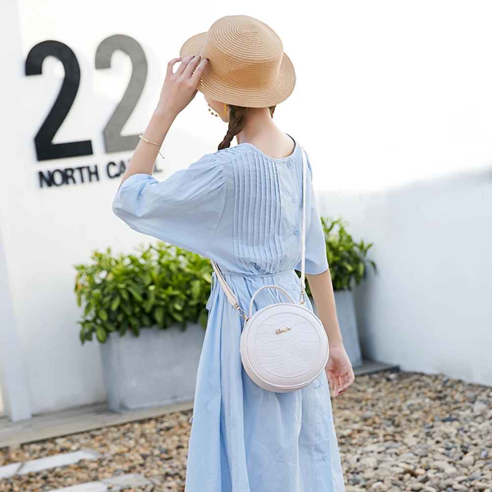 

Women Alligator Pattern Shoulder Bag Round Circle Purse Lady PU Leather Small Zipper Solid Color Messenger Satchel Handbags