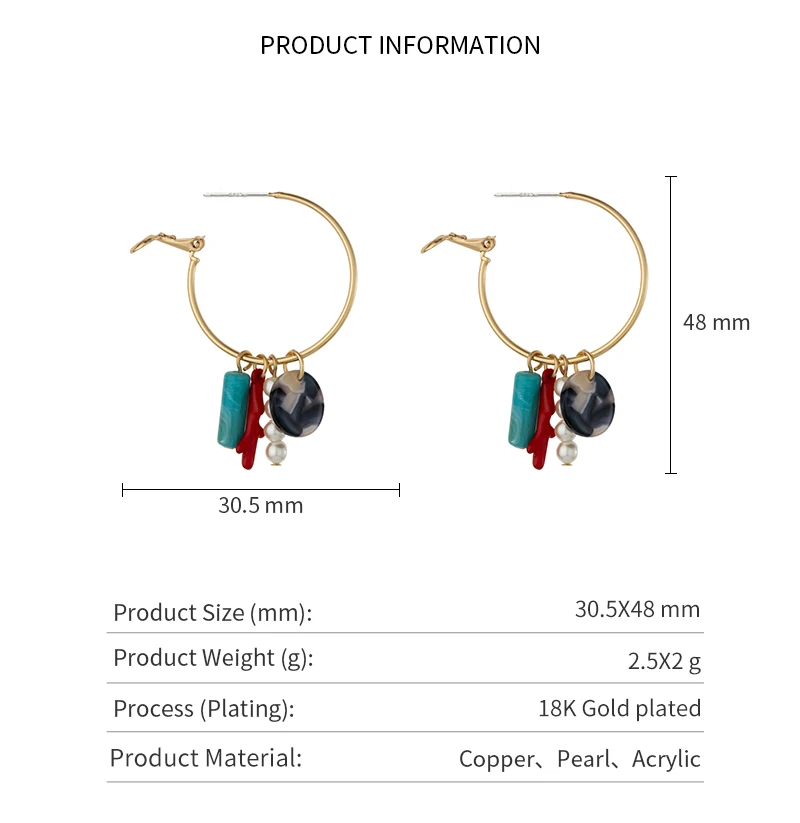

Jaeeyin 2021 New Arrivals Red Coral White Pearl Acetate Gold Hoop Bohemia Fashion Earrings Colorful Holiday Jewelry Gifts Women