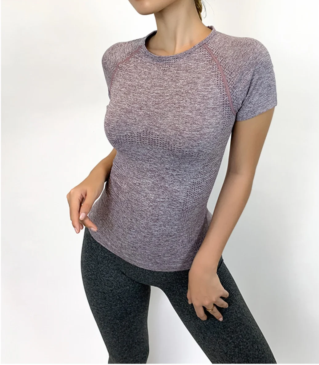 Быстросохнущий эластичный облегающий топ для йоги Женская Спортивная футболка