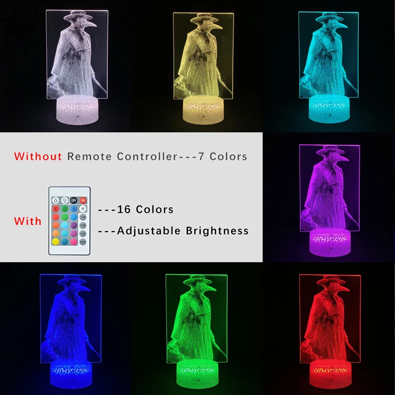 

Epidemic Plague Doctor 3D Picture Lamp Smart Phone 16 Color Remote Control Halloween Gothic Horror Anime Figure LED Nigth Light