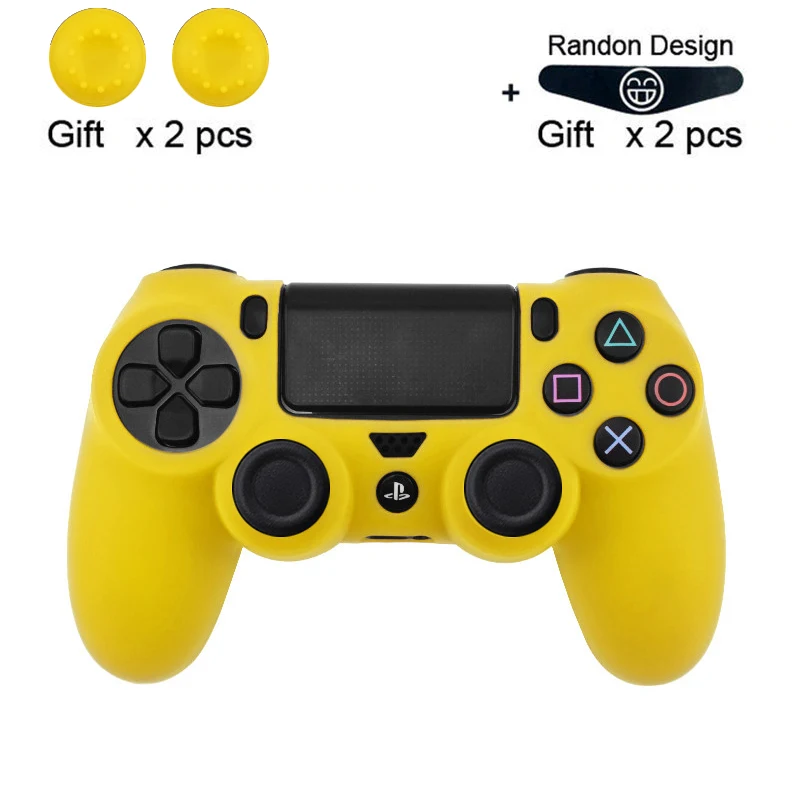Мягкий гибкий силиконовый чехол, защитный чехол для Playstation 4 PS4 Pro Slim, светодиодный светильник, наклейка, 2 шт., ручка+ светодиодный чехол - Цвет: yellow