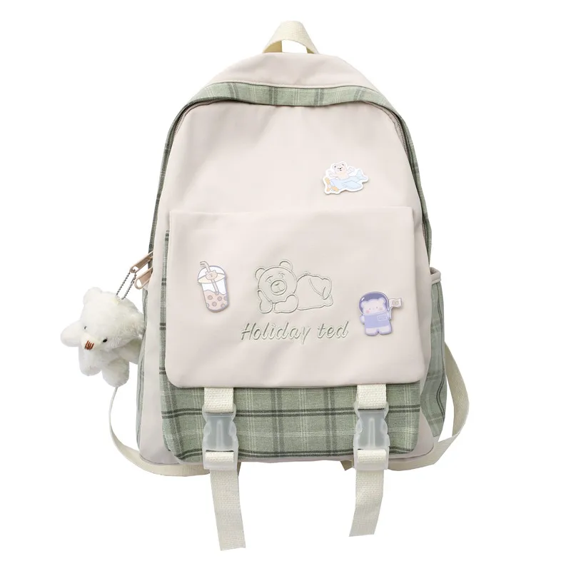 

Women Plaid Backpack Casual Schoolbag for girls students cute pendant travel canvad bag laptop shoulders mochila bagpack book