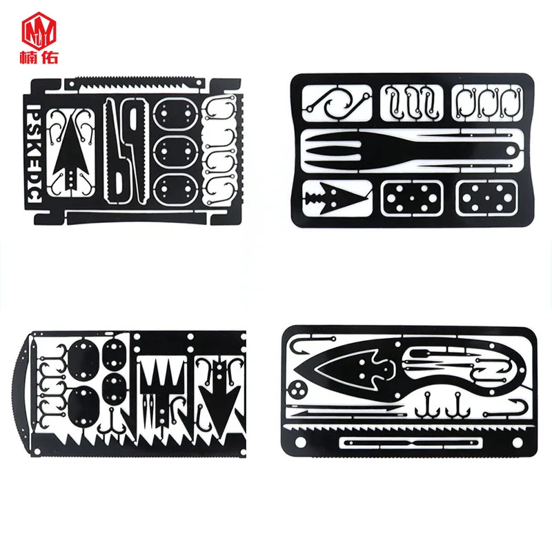 1PC Outdoor EDC Stainless Steel Fishing Hook Card Portable Fishing Hunting Multifunction Tool Card EDC Camping Survival Card