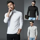 Мужская Однотонная футболка с длинным рукавом и полувысоким воротом
