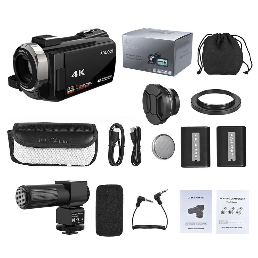 Цифровая видеокамера Andoer с Wi Fi 4K 1080P камера 48 МП записывающее устройство 2