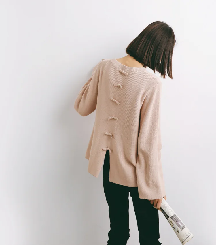 Женский хлопковый Свитер оверсайз с круглым вырезом однотонный джемпер