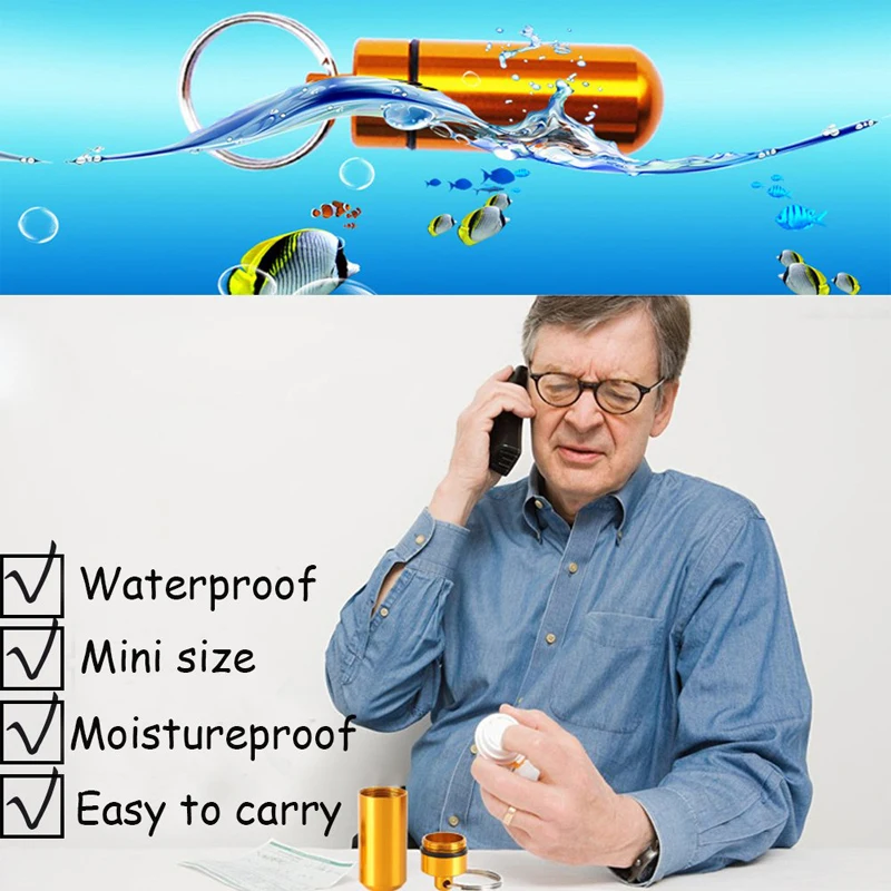 

10pieces Medicine storage box portable mini pill box sealed cartridge waterproof aluminum alloy life-saving tankRescue pills