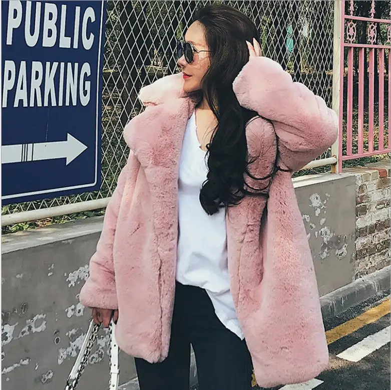 Womens Long Section Furry Man-Made Rabbit Fur Coat Casual Thick Warm Fake Fur Overcoats Soft Faux Fur Jackets Outwears J2904