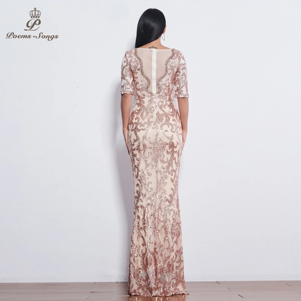 Стихи песни неровный узор блесток Половина рукава вечерние платья vestido de festa longo Платье для выпускного вечера vestidos элегантный
