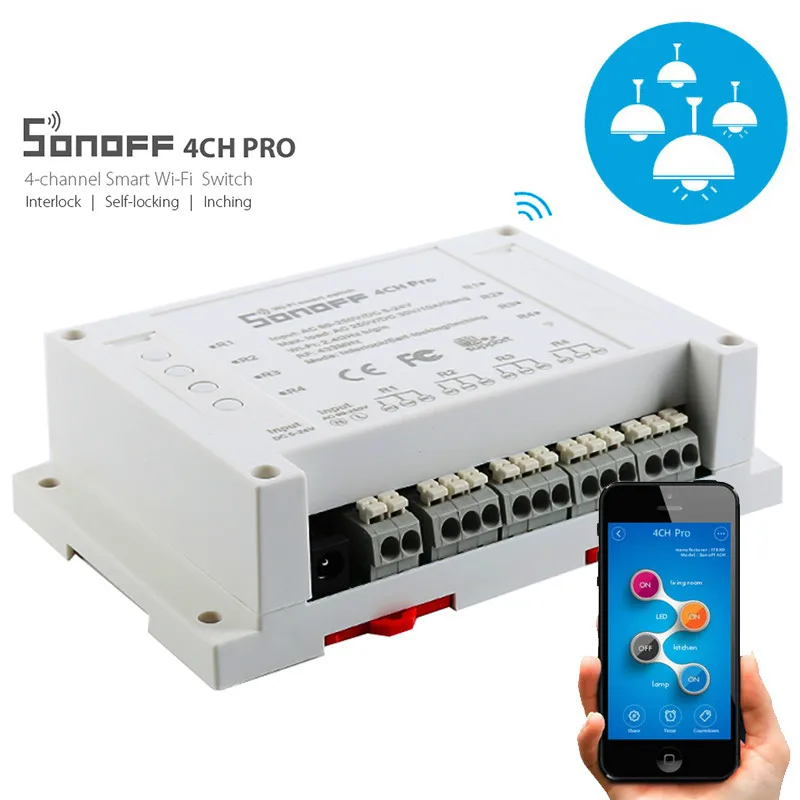 Умный выключатель 4CH Pro 4 канальный Wi Fi RF умный пульт дистанционного управления