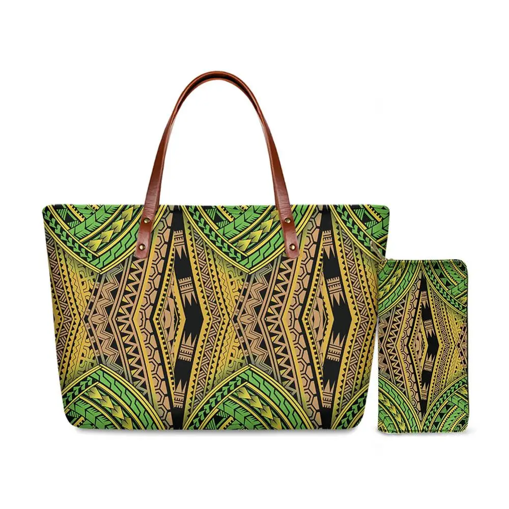 

HYCOOL Handbag Women's Leather Polynesian Tribal Print Latest Design Bags For Women Ladies Casual Purse Wallet Handbag Set