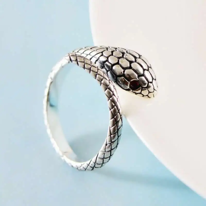 

New Arrival S925 Silver Ring Women Snake Garnet eyes Ring Open Size Ring