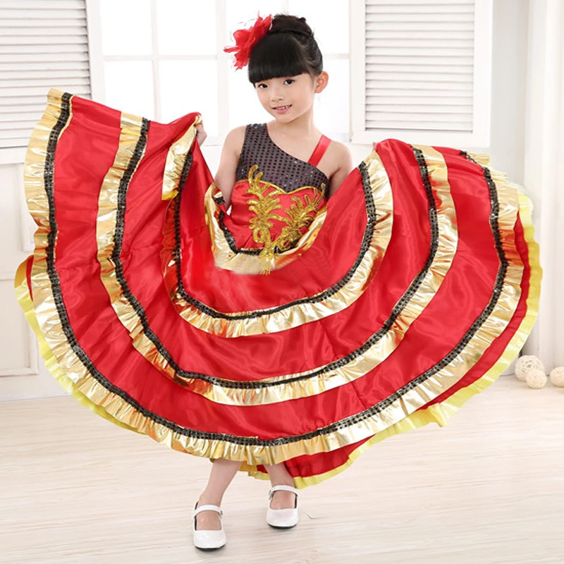 Испанское платье для девочек танец фламенко юбка испанский танцевальный костюм
