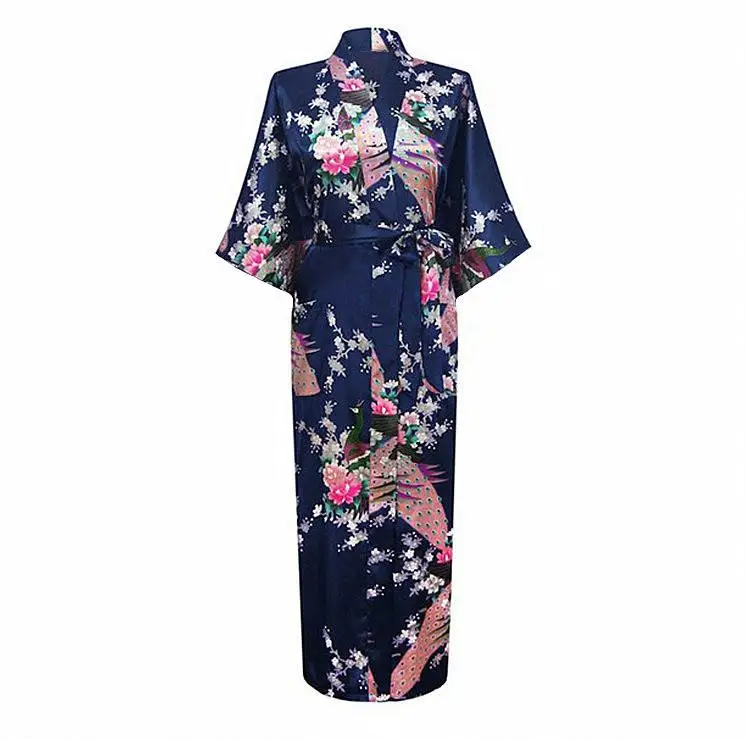 Темно-синее женское летнее кимоно халат Женское вискозное банное платье юката