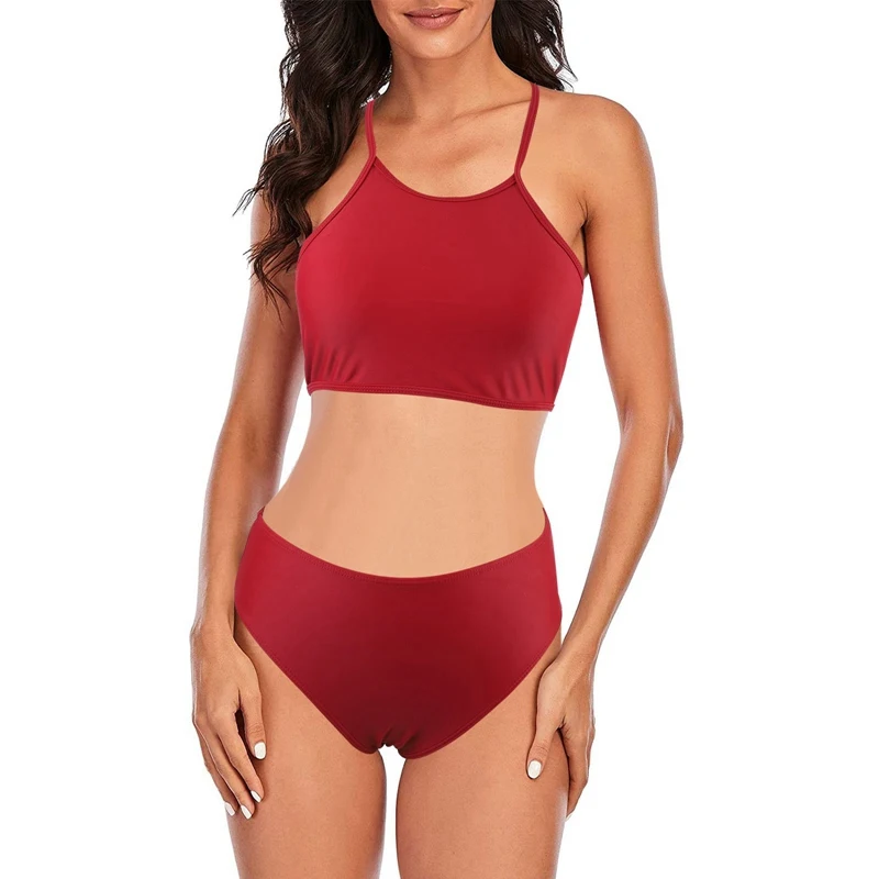 

Летние Для женщин Винтаж Плавание костюм Двойка в ретро-стиле с лямкой на шее пикантные Высокая Талия, пуш-ап, бикини, пляжный ванный комплек...