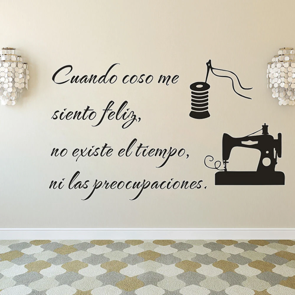 

Spanish Sewing Texts Vinyl Decal When I sew I feel happy Quote Wall Sticker Clothes Shop Décor Sewing Machine Wall Poster RU114